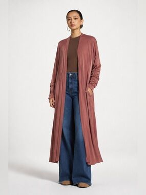 Veiled Collection Abaya Long Open Robe Duster Cardigan Silky Rose Size 2XL